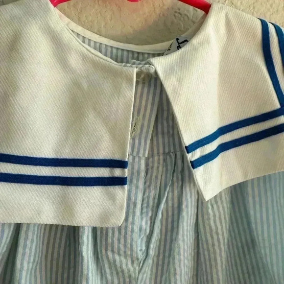 Vintage Samara Blue and White Sailor Dress with Fish Summer Seersucker - Picture 4 of 5